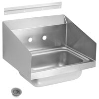 Vollrath 1410CS 17 inch x 15 inch 20-Gauge Stainless Steel Wall Mounted Hand Sink with Strainer, Splash Guards, and 4 inch Centers for Gooseneck Faucet - 5 1/2 inch Deep