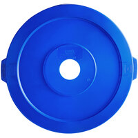 Lavex Janitorial 32 Gallon Blue Round Commercial Recycling Can Lid with 3 1/2" Hole
