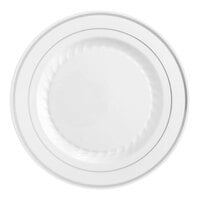Fineline Silver Splendor 509-WH 9" White Plastic Plate with Silver Bands - 120/Case