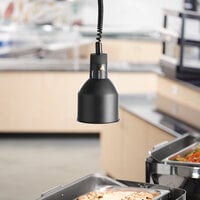ServIt HLR75BK Retractable Cord Ceiling Mount Heat Lamp with Modern Black Flared Finish Round Dome Shade