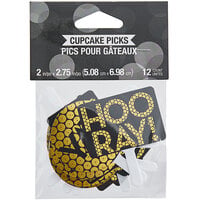 Creative Converting 339565 Gold Sequin Yay, Hooray! Cupcake Pick Set - 12/Set