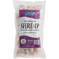 26/30 Size Peeled and Deveined Tail-Off Raw White Shrimp 2 lb. Bag - 5/Case