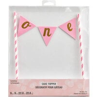 Creative Converting 324530 9 inch x 9 inch Pink One Cake Topper Banner