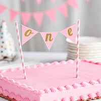 Creative Converting 324530 9 inch x 9 inch Pink One Cake Topper Banner