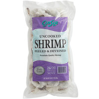 26/30 Size Peeled and Deveined Tail-On Raw White Shrimp 2 lb. Bag - 5/Case