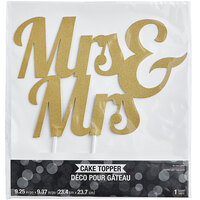 Creative Converting 347705 9 1/2 inch x 7 inch Gold Glitter Mrs. & Mrs. Cake Topper
