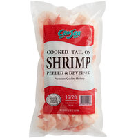 16/20 Size Peeled and Deveined Tail-On Cooked White Shrimp 2 lb. - 5/Case