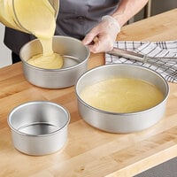 Choice 3 inch Deep Round Straight Sided Aluminum Cake Pan Set - 6 inch, 8 inch, and 10 inch