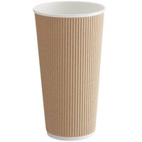 12 oz Kraft Paper Ripple Wall Coffee Cup - with White Lid - 3 1/2 inch x 3 1/2 inch x 5 inch - 200 Count Box, Gold