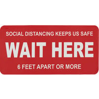 Tablecraft 10612 Red / White Wait Here Social Distancing Floor Decal - 12 inch x 6 inch