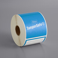 TamperSafe 2 1/2" x 6" Customizable Blue Paper Tamper-Evident Label - 250/Roll