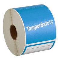 TamperSafe 2 1/2" x 6" Customizable Blue Paper Tamper-Evident Label - 250/Roll
