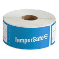 TamperSafe 1 1/2" x 6" Customizable Blue Paper Tamper-Evident Label - 250/Roll