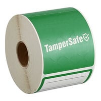 TamperSafe 2 1/2" x 6" Customizable Green Paper Tamper-Evident Label - 250/Roll