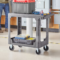 Lavex Industrial Medium Gray 2-Shelf Utility Cart with Flat Top and Built-In Tool Compartment - 38 inch x 18 3/4 inch x 32 1/4 inch
