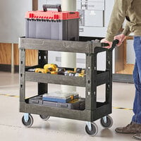 Lavex Industrial Medium Black 3-Shelf Utility Cart - 34 1/2 inch x 16 1/2 inch x 32 1/2 inch