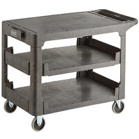Lavex Industrial Large Black 3-Shelf Utility Cart with Flat Top and Built-In Tool Compartment - 44" x 25 1/4" x 32 1/4"
