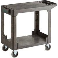 Choice Medium Black 2-Shelf Utility Cart with Flat Top and Built-In Tool Compartment - 38 inch x 18 3/4 inch x 32 1/4 inch