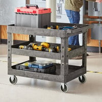 Lavex Industrial Large Black 3-Shelf Utility Cart - 40 3/4 inch x 25 1/2 inch x 33 1/2 inch