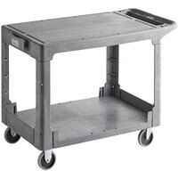 Lavex Industrial Large Gray 2-Shelf Utility Cart with Flat Top and Built-In Tool Compartment - 44" x 25 1/4" x 32 1/4"