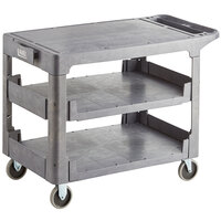 Lavex Industrial Large Gray 3-Shelf Utility Cart with Flat Top and Built-In Tool Compartment - 44" x 25 1/4" x 32 1/4"