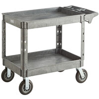 Lavex Industrial Large Gray 2-Shelf Utility Cart with Premium Handle, Built-In Tool Compartments, and Oversized Wheels - 46 3/4 inch x 25 1/2 inch x 37 5/16 inch