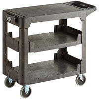 Lavex Industrial Medium Black 3-Shelf Utility Cart with Flat Top and Built-In Tool Compartment - 38" x 18 3/4" x 32 1/4"