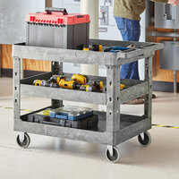 Lavex Industrial Large Gray 3-Shelf Utility Cart - 40 3/4 inch x 25 1/2 inch x 33 1/2 inch