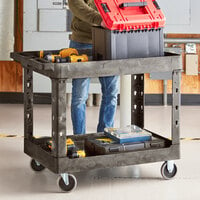 Lavex Industrial Large Black 2-Shelf Utility Cart - 40 3/4 inch x 25 1/2 inch x 33 1/2 inch