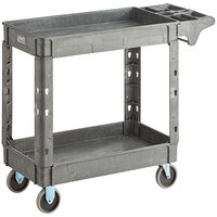 Lavex Industrial Medium Gray 2-Shelf Utility Cart with Premium Handle and Built-In Tool Compartments - 40 11/16 inch x 16 7/8 inch x 33 1/2 inch