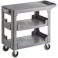 Lavex Industrial Medium Gray 3-Shelf Utility Cart with Flat Top and Built-In Tool Compartment - 38 inch x 18 3/4 inch x 32 1/4 inch