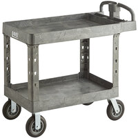 Lavex Industrial Large Gray 2-Shelf Utility Cart with Ergonomic Handle, Built-In Tool Compartments, and Oversized Wheels - 43 1/8" x 24 5/8" x 38 1/8"