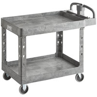 Lavex Industrial Large Gray 2-Shelf Utility Cart with Ergonomic Handle and Built-In Tool Compartments - 43 1/8 inch x 24 5/8 inch x 38 1/8 inch