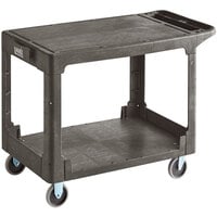 Lavex Industrial Large Black 2-Shelf Utility Cart with Flat Top and Built-In Tool Compartment - 44" x 25 1/4" x 32 1/4"