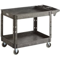 Lavex Large Black 2-Shelf Utility Cart with Premium Handle and Built-In Tool Compartments - 46 3/4 inch x 25 1/2 inch x 33 1/2 inch