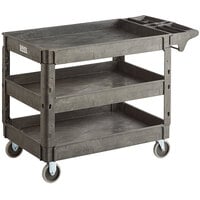 Lavex Large 3-Shelf Utility Cart with Premium Handle and Built-In Tool Compartments - 46 3/4" x 25 1/2" x 33 1/2"