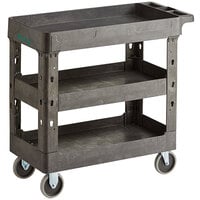 Choice Medium Black 3-Shelf Utility Cart - 34 1/2 inch x 16 1/2 inch x 32 1/2 inch
