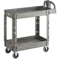 Lavex Industrial Medium Gray 2-Shelf Utility Cart with Ergonomic Handle and Built-In Tool Compartments - 37 5/8 inch x 17 1/8 inch x 38 7/8 inch