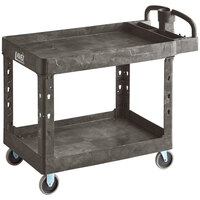 Lavex Industrial Large Black 2-Shelf Utility Cart with Ergonomic Handle and Built-In Tool Compartments - 43 1/8 inch x 24 5/8 inch x 38 1/8 inch