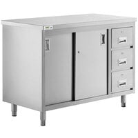 Regency 24 inch x 48 inch 16 Gauge Type 304 Stainless Steel Enclosed Base Sliding Door Table with Drawers