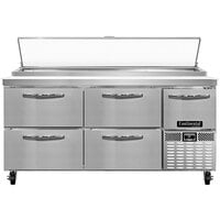 Continental Refrigerator PA68N-D 68 inch Pizza Prep Table with Four Drawers and One Half Door