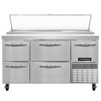 Continental Refrigerator PA60N-D 60" Pizza Prep Table with Two Drawers, One Full, and One Half Door