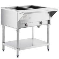 ServIt GST-2WE-NG Two Pan Open Well Natural Gas Steam Table with Undershelf - 7000 BTU