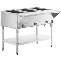 ServIt GST-3WE-LP Three Pan Open Well Liquid Propane Steam Table with Undershelf - 10,500 BTU