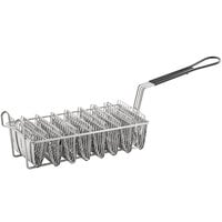 Choice 12 inch x 6 1/2 inch x 4 1/2 inch 8-Slot Nickel-Plated Steel Taco Fry Basket with Rubberized Handle and Front Hook