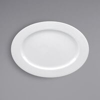 RAK Porcelain HMPASOP28 Helm 11 inch x 7 7/8 inch Bright White Embossed Wide Rim Oval Porcelain Plate - 12/Case