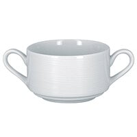 RAK Porcelain HMPASCS02 Helm 10.15 oz. Bright White Embossed Round Stackable Porcelain Bouillon Cup with Handles - 12/Case