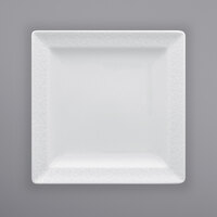 RAK Porcelain CHPCLSP17 Charm 6 3/4 inch Bright White Embossed Square Porcelain Plate - 12/Case