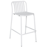 BFM Seating PHKWBS-WH Key West White Vertical Slat Powder Coated Aluminum Stackable Outdoor / Indoor Bar Height Chair