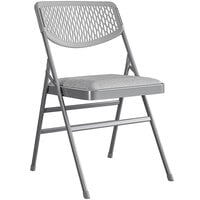 Bridgeport Essentials C865BP60GRY2E Gray Resin Folding Chair with Fabric Padded Seat and Mesh Back   - 2/Pack